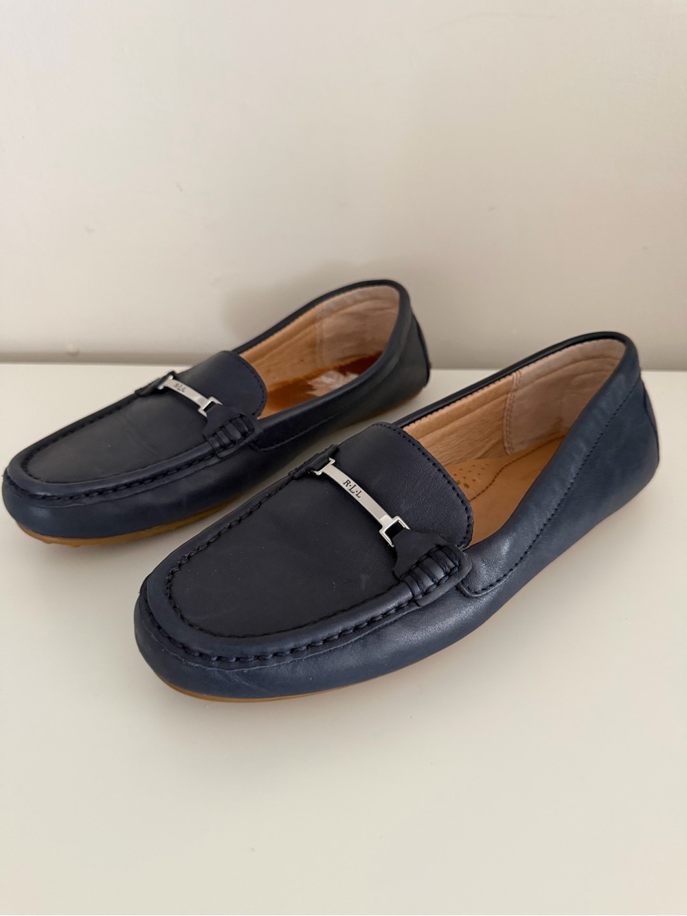 Lauren Ralph Lauren Briony navy blue leather flat driving loafer womens size 7.5